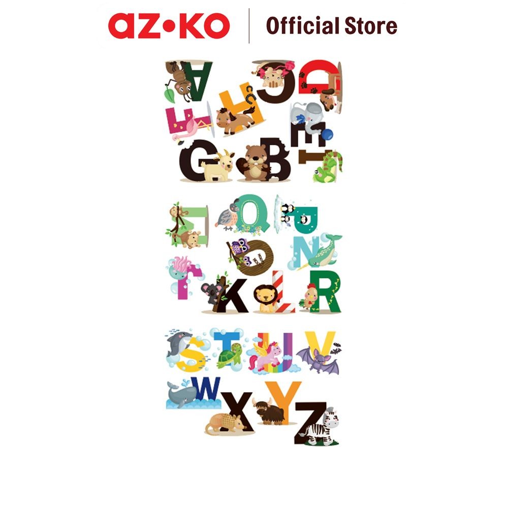 AZKO Forhom 29X41 cm Set 26 Pcs Stiker Dinding Alphabet A-Z Animal wall sticker dekorasi rumah tempe