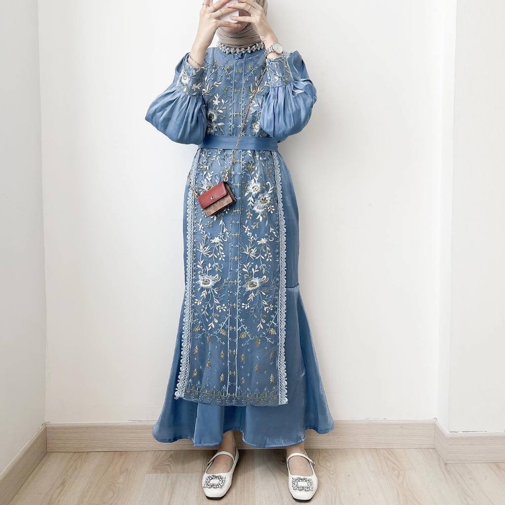 ADINDA DRESS KONDANGAN GAMIS BRUKAT GAUN LEBARAN MUSLIMAH MAXI DRESS WANITA MUSLIM