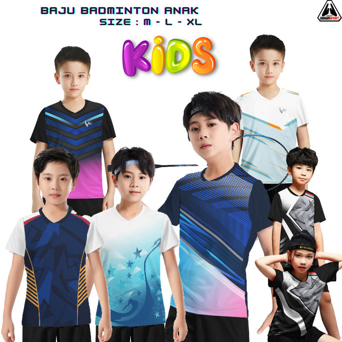 BAL-02 BAJU BADMINTON ANAK KAOS BADMINTON JERSEY BULUTANGKIS PRINT - POLOS-BINTANG, L