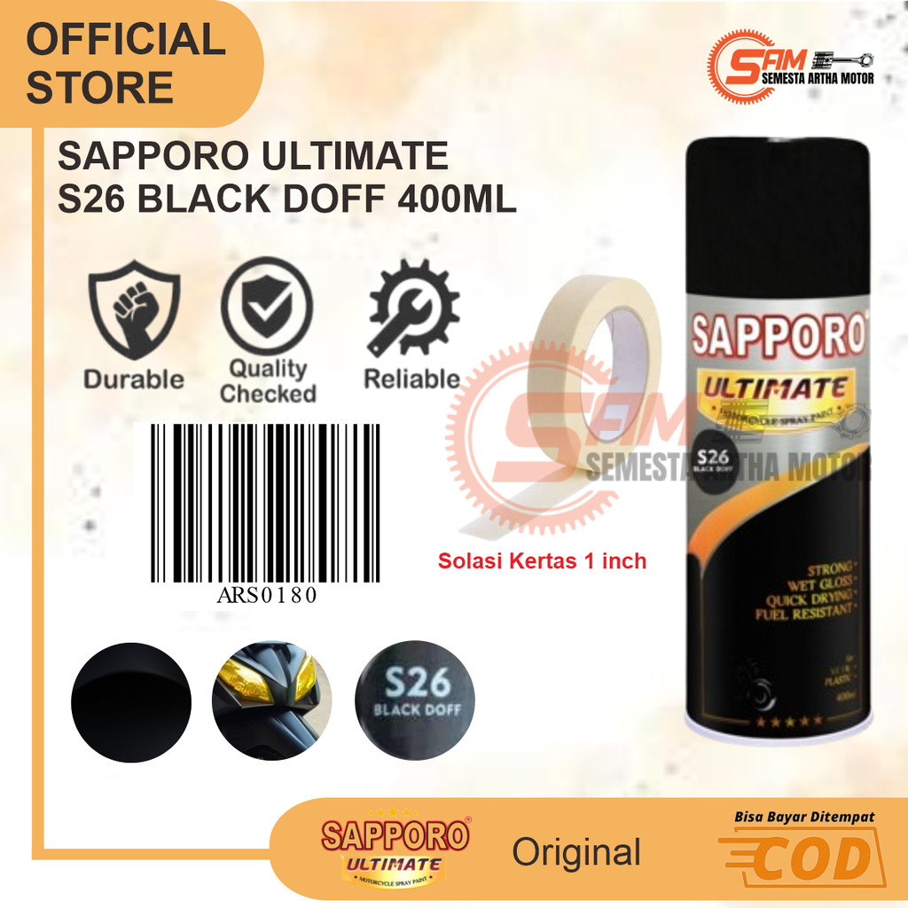 

Pilox Sapporo Ultimate Black Doff S26 Cat Semprot Hitam Pilok Metal Plastik Aerosol Spray
