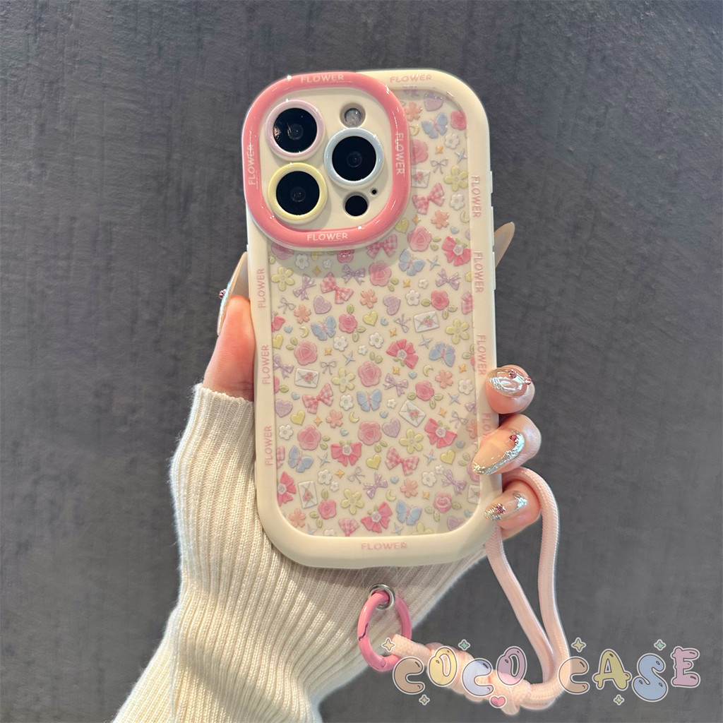 case XIAOMI Bunga tanda tanda surat dengan tali tangan Casing ponsel cocok untuk REDMI 10 12 13 Casi