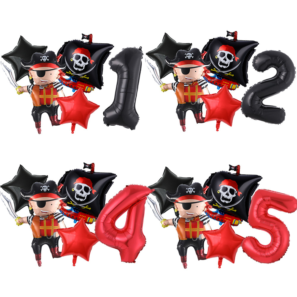 

4/5pcs Halloween Pirate Boat Balloon Set 32inch Black Red 0-9 Number Boys Birthday Party Baby Shower Children's Helium Balloon