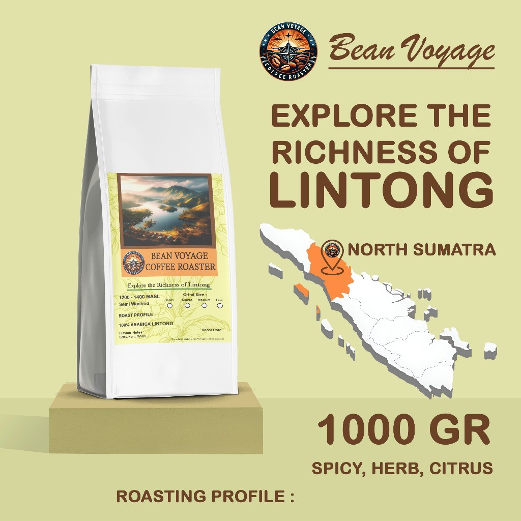 

Bean Voyage Biji Kopi Arabika Lintong Premium Grade 1/Export Roast Beans Full Arabica Coffee 1kg