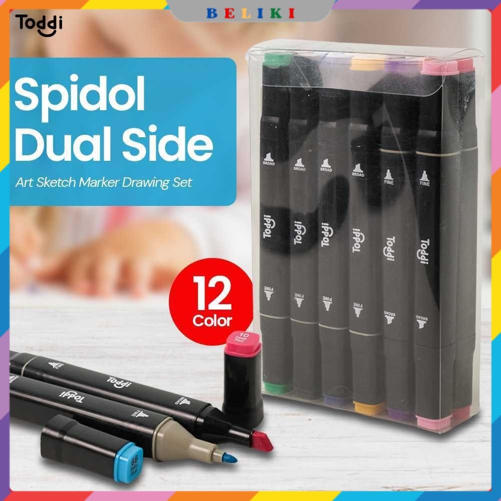 

Toddi Spidol Dual Side Art Sketch Marker Drawing Set 12 Color - T12