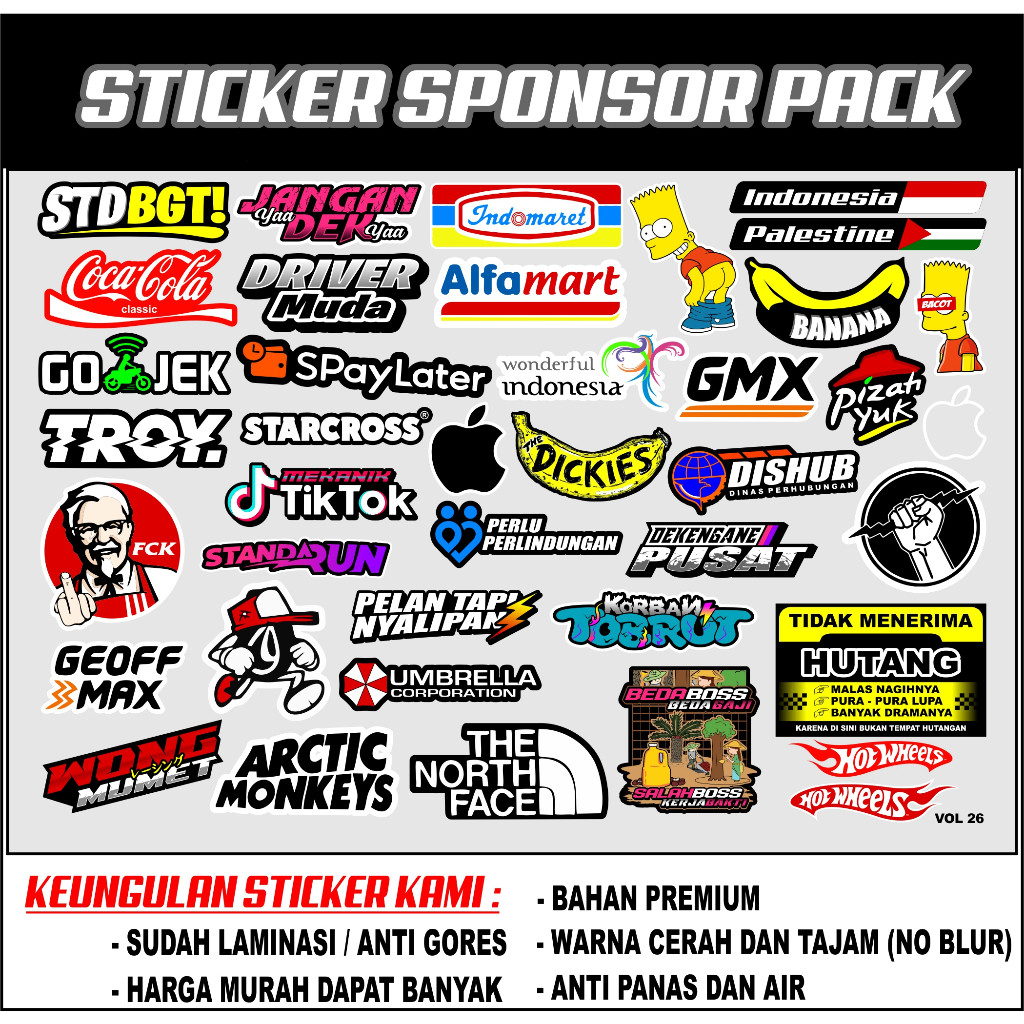 

Stiker Sponsor Pack Murah - Sticker Helm Case Hp Laptop Tumbler Brand Racing Kata Kata Anti Luntur