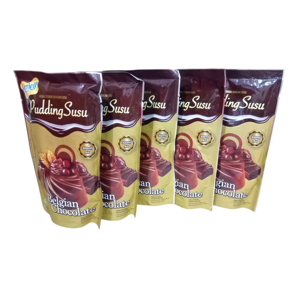 

Bundle 5 Pcs - Nutrijell Pudding Puding Susu Bubuk Rasa Belgian Coklat Chocolate Cokelat