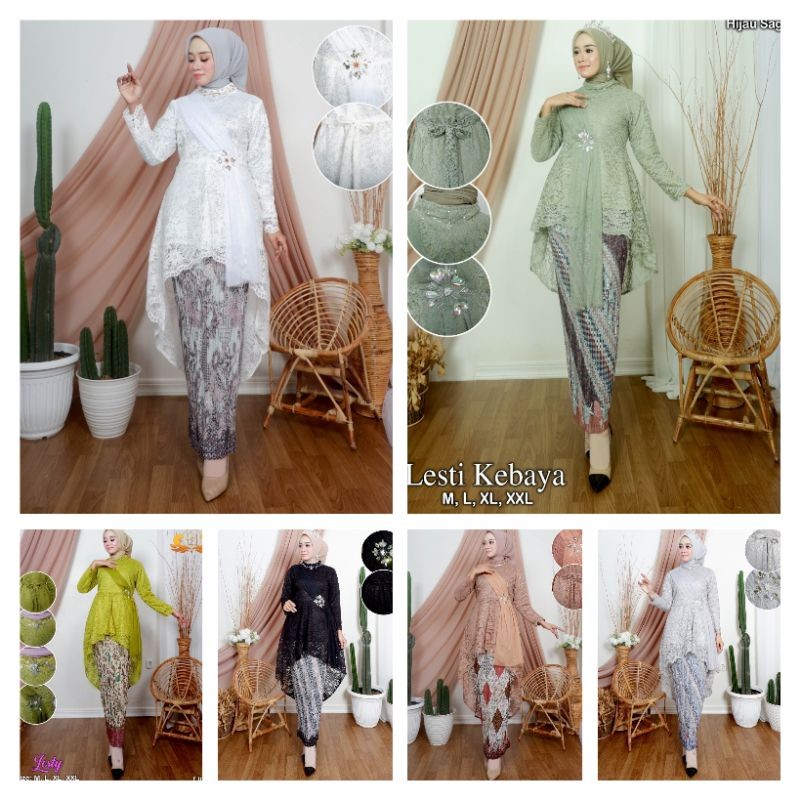 Busana Lebaran Muslim Wanita Dress Gamis Murah Modern / Set kebaya modern brokat tulle nasyef / keba