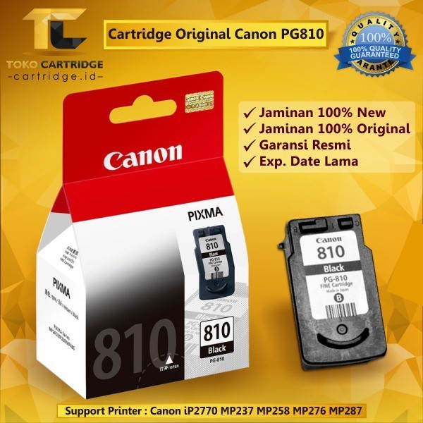 Cartridge Tinta Canon PG810 catridge PG 810 Black ORIGINAL Black Hitam Support Print Printer ip2770 