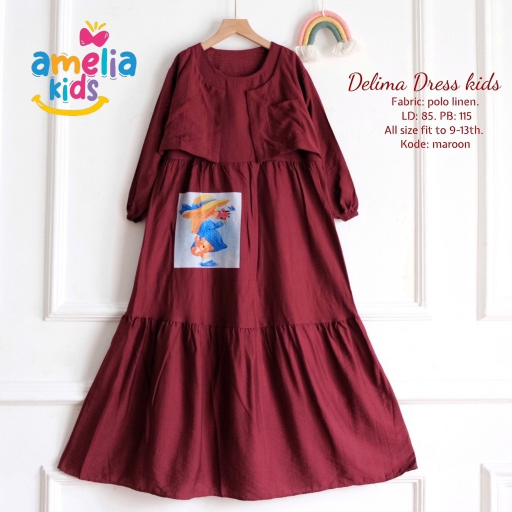 gamis anak perempuan 9-13 tahun delima dress ori amelia kids