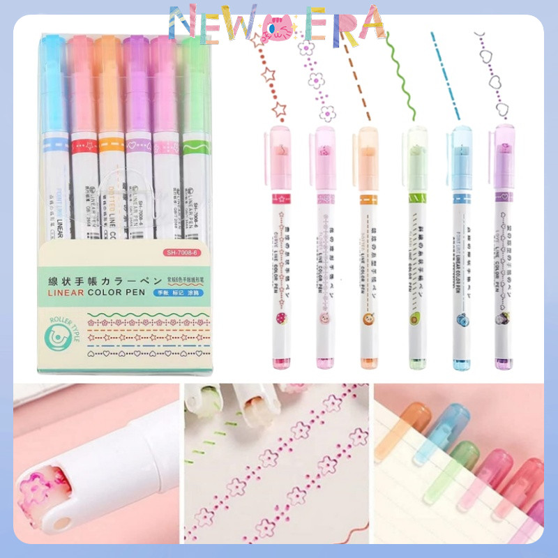 

NewEra Line Marker Set 1 Set 6 Pcs Pulpen Roller Pen Higlighter Random Spidol Garis Bentuk Bunga Line Makers DIY Scrapbook Roller