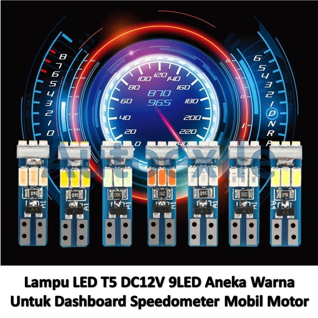 Lampu LED T5 9Mata Panel Dashboard Speedometer Wedge Instrumen Interior Gigi Mobil Motor Warna Biru 