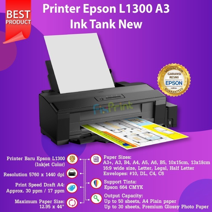 Printer Epson L 1300 Print A3 L1300 Printer Kualitas Foto GARANSI RESMI BARU Original A3+