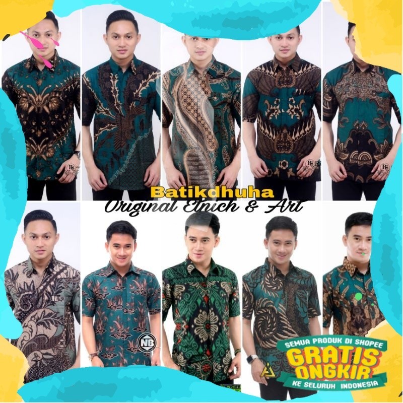 ATASAN HEM BATIK PRIA LENGAN PENDEK WARNA HIJAU IJO TOSKA BOTOL / BATIK FASHION PRIA/ 2024