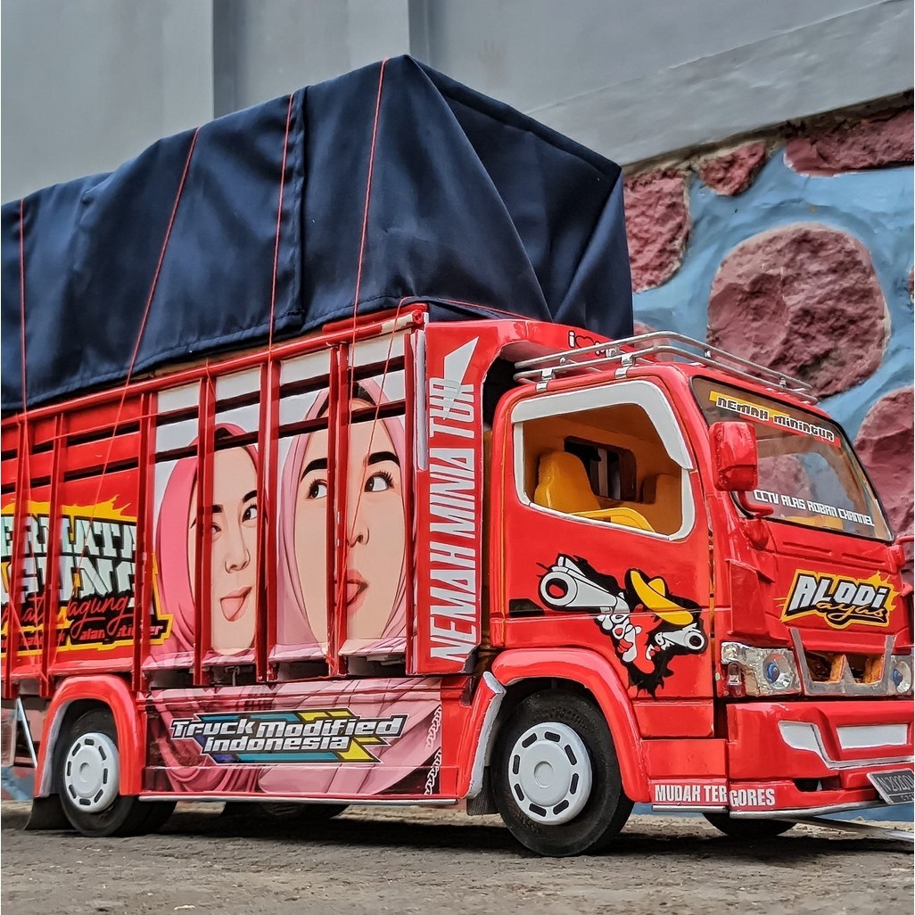 TERLARIS PROMO MINIATUR TRUK OLENG KAYU ASLI JUMBO FULL VARIASI LAMPU LED BONUS TERPAL TRUK OLENG MA