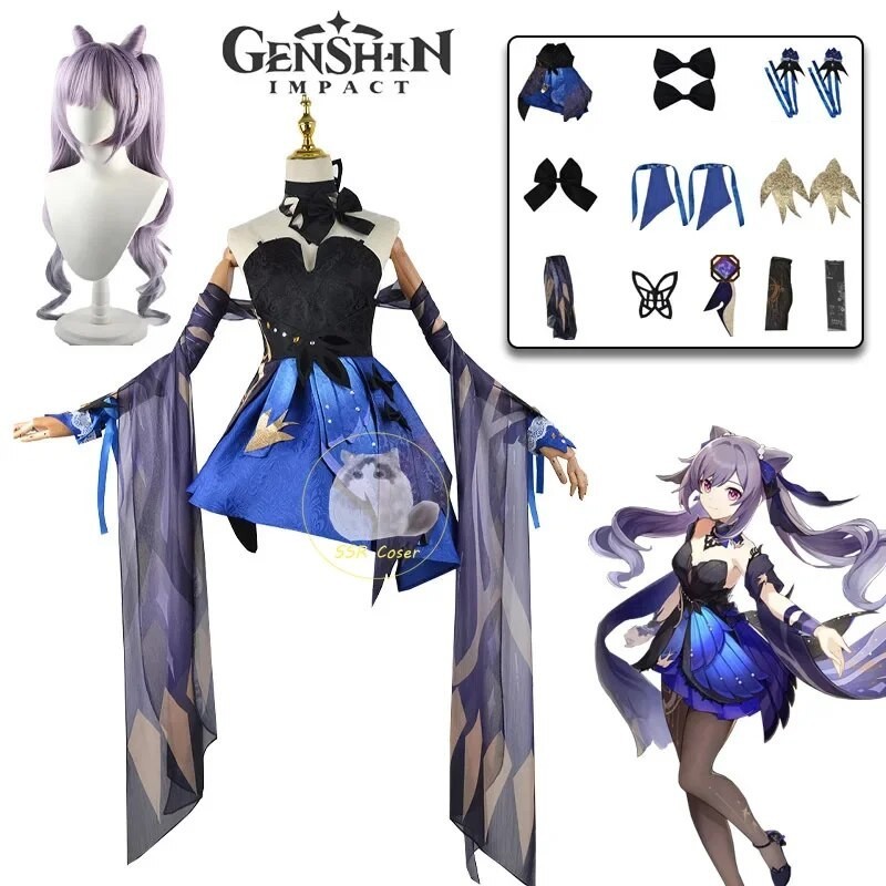 PREORDER Genshin Impact New Skin Keqing Cosplay Costume Uniform Wig Anime Chinese Style Halloween Co