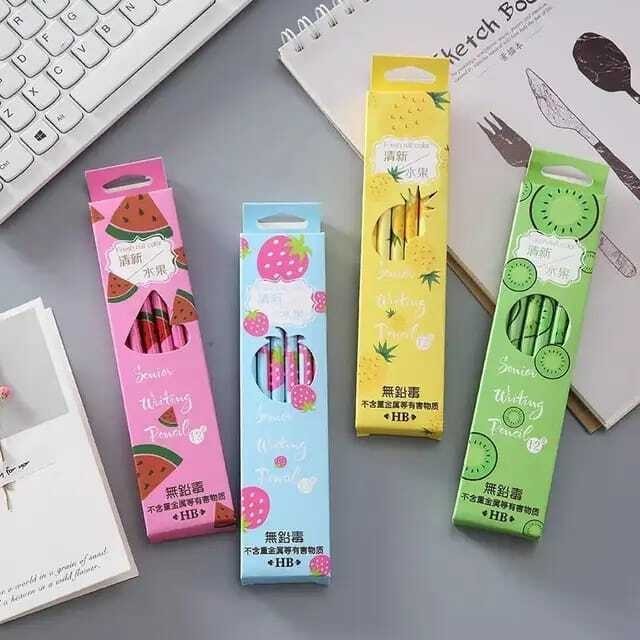 

( Mia ) AT005 Pensil Kayu Set 12IN1 Motif Buah Dengan Penghapus Praktis / Pensil 12pcs Alat Tulis Sekolah