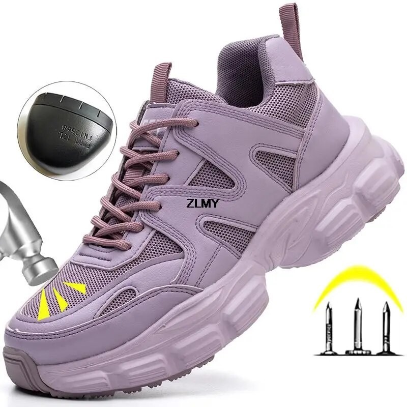 Women Safety Shoes New Steel Toe Work Safety Boots Breathable Working Sneaker Lightweight Sport Work