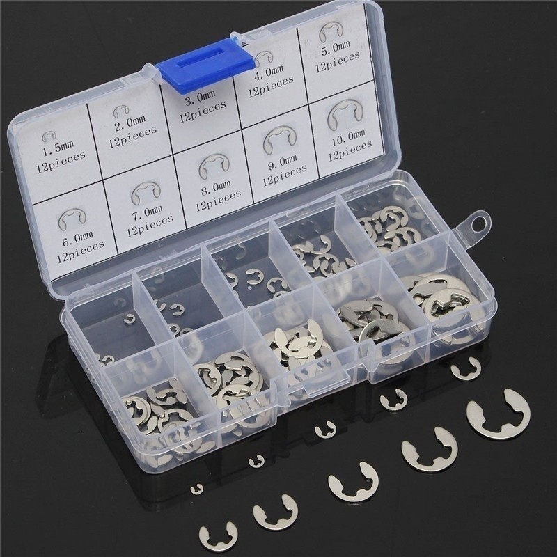 

120 PCS E-Clip External Retaining Ring Assortment Kit - JR20 - Silver - 120 Cincin retainer