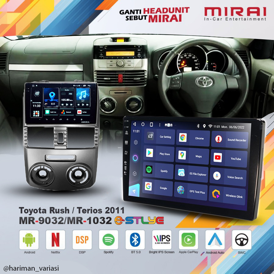 Headunit Android Mirai E-Series 9032 Toyota Rush/Terios 2011