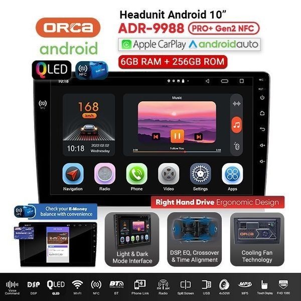 HeadUnit Android 10 inch ORCA ADR-9988 PRO+ G2 Gen 2 DSP Dual DVR/CCTV