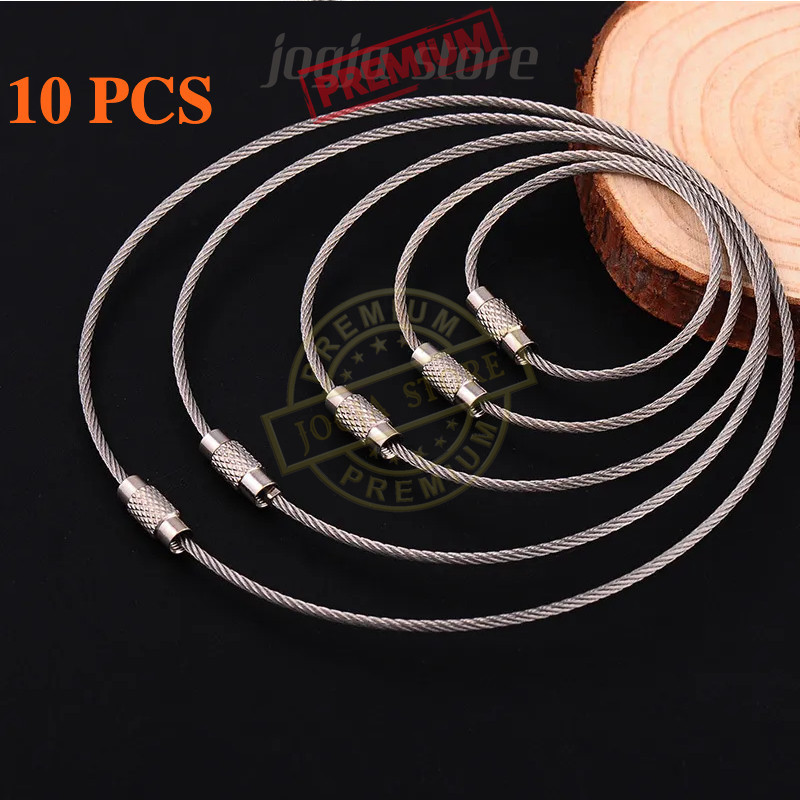 10Pcs Tali Besi Carabiner Metal Stainless Wire Rope Key Gantungan Kunci Karabiner