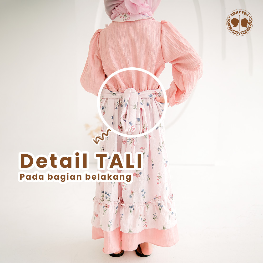 MARVES Noura Baju Gamis Anak Perempuan Set Hijab Bahan Crinkle Usia 1 Hingga 14 Tahun-7
