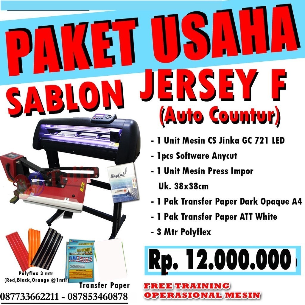 PAKET USAHA SABLON DIGITAL SABLON / MESIN HEAT PRESS KAOS / MESIN CUTTING STICKER JINKA / SABLON KAO
