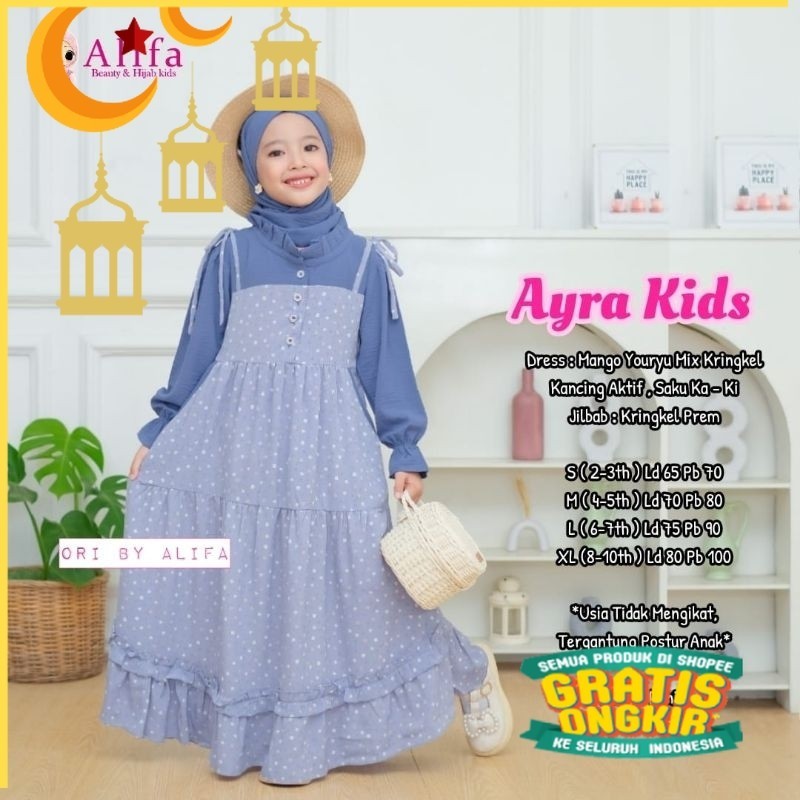 GAMIS ANAK MUSLIMAH AYRA KIDS SET JILBAB BY ALIFA/Maron merah bata red anak tanggng