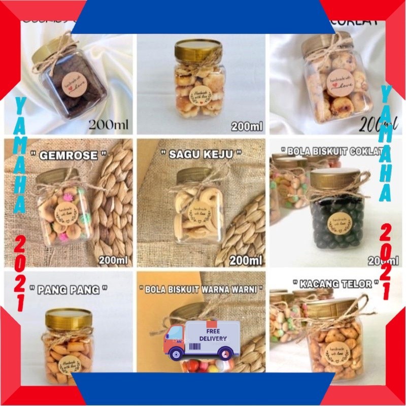 

KADO HAMPERS PASTRY ISIAN BANYAK FULL / SOUVENIR SNACK/COOKIES KEMASAN JAR 200ML/SNACK JAR MINIMALIS/HAMPERS KUE/GIFT BOX / SIAP KIRIM AMAN IDUL FITRI 1445
