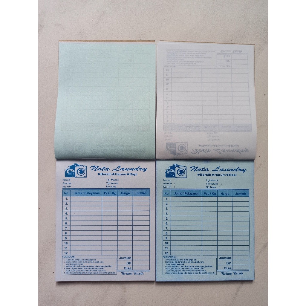 

Nota Laundry 2 Ply NCR Ukuran 10 x13 cm