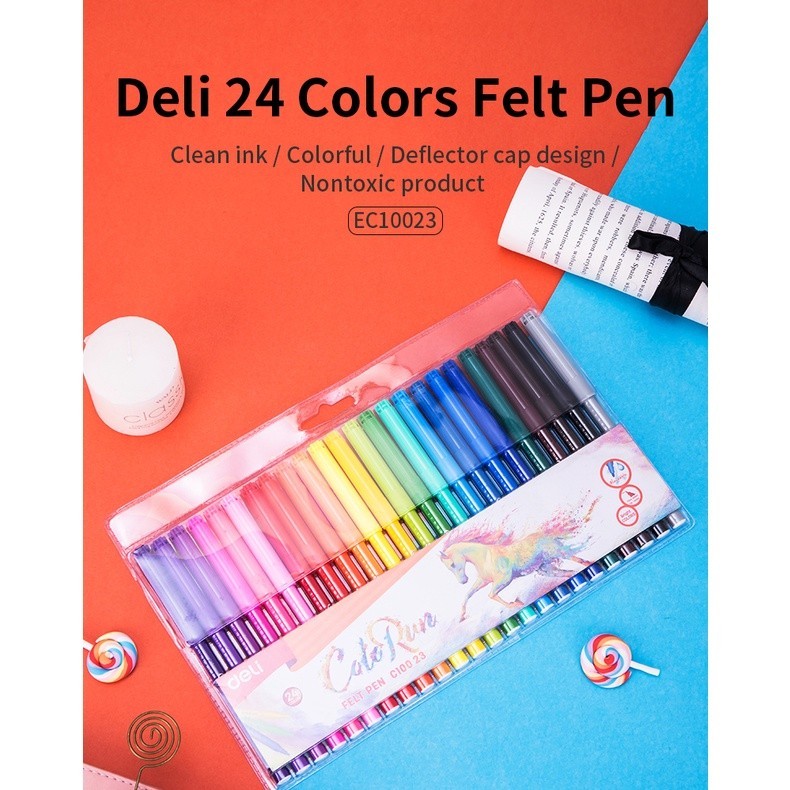

Deli ColoRun Spidol Felt Pen Washable 24 Warna 1.0mm - EC10023