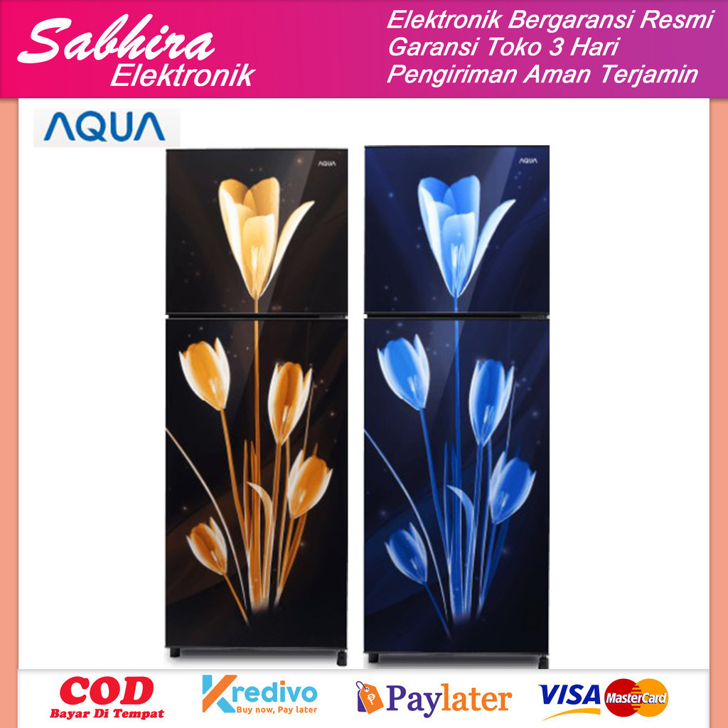 Kulkas 2 pintu aqua japan 220 liter model aqr d270 lk/lb low watt kapasitas besar