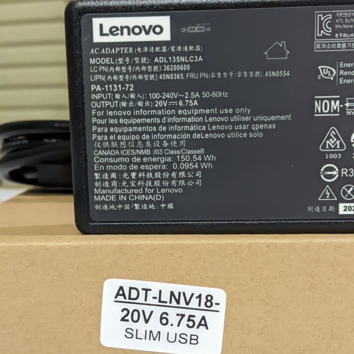 ORIGINAL adaptor charger LENOVO 20V 6.75A 135W USB
