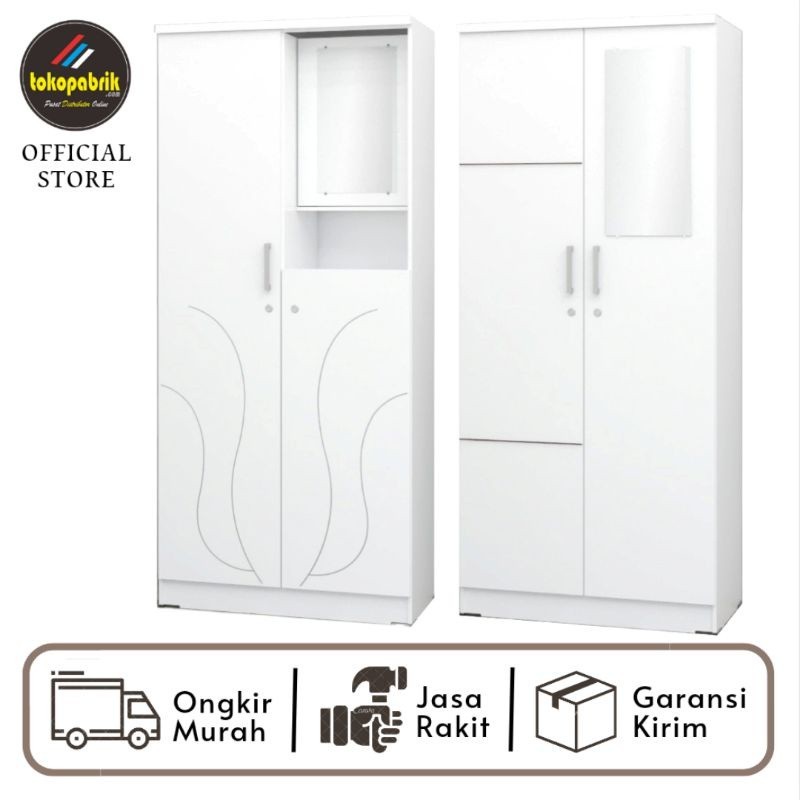 Lemari Pakaian 2 Pintu Putih Minimalis Olimpic / Lemari Baju Murah Cirebon Tegal Brebes Pemalang Pek