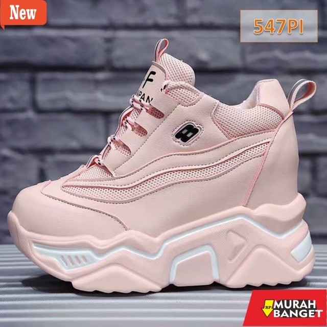 Sepatu untuk lebaran- Sepatu Wedges Wanita Laudya Kasual Korea Tinggi Sol 8 Cm Hitam Pink Hijau Kuni