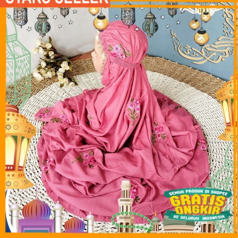 Mukena Terusan Anak Rayon Premium Size XL/ Pink Dusty Fanta Merah muda