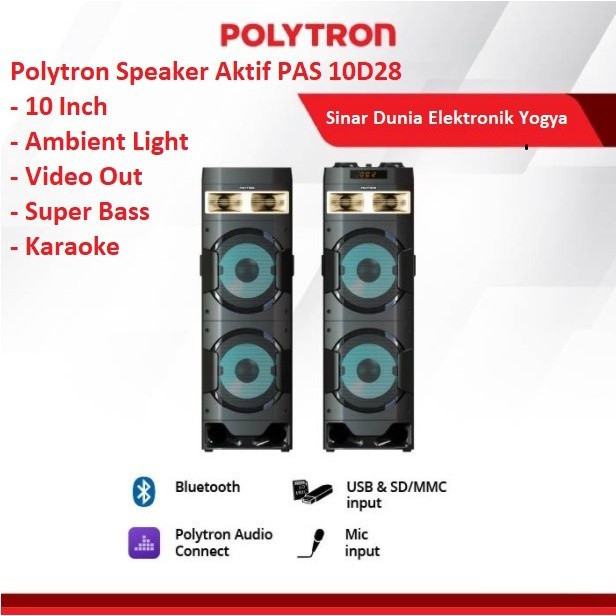 Polytron Speaker Aktif 10" Bluetooth USB Mic Light SuperBass PAS-10D28 Original