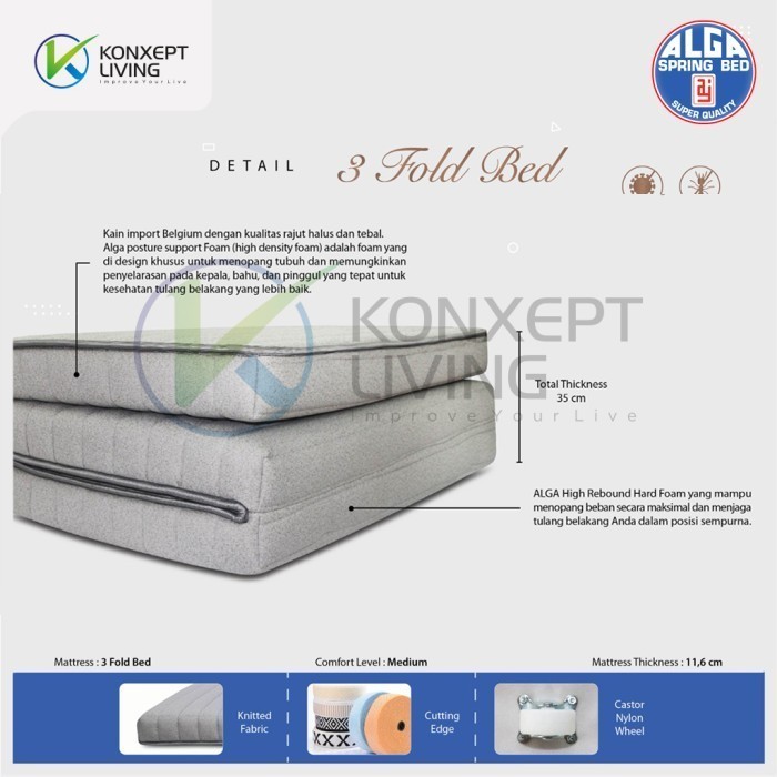 Miliki Alga Springbed 3 Fold Bed - Mattress Kasur Lipat 100 X 200 Cm