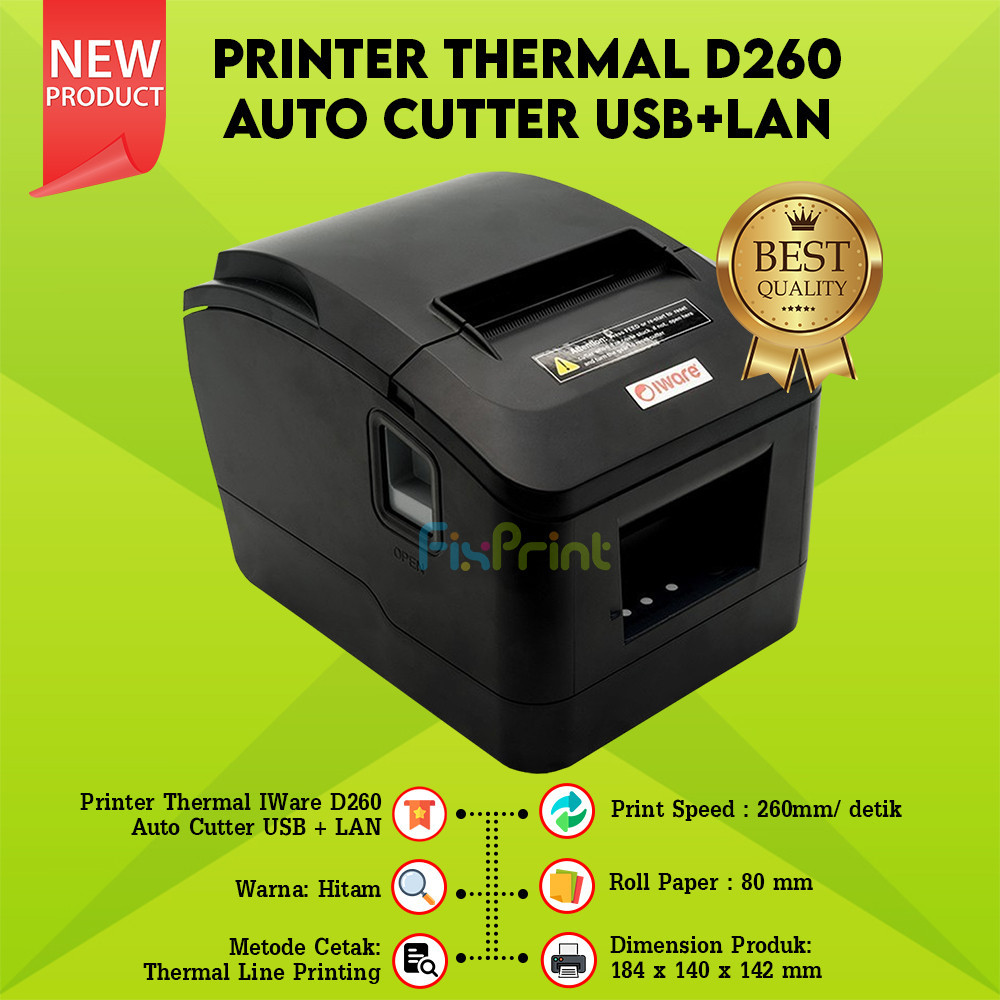 Printer Kasir Thermal D260 Kertas 80mm IWare Printer Kasir Cetak Label Resi USB Wifi Bluetooth Garan