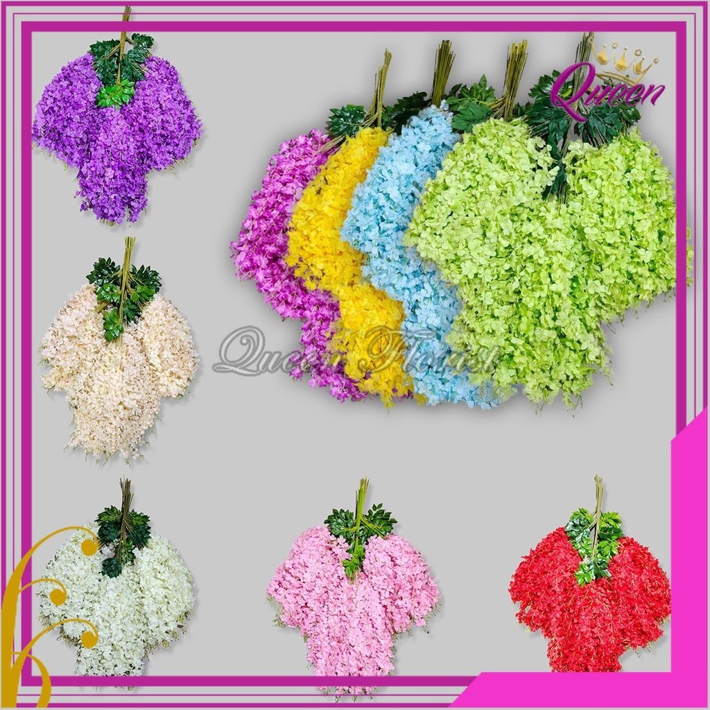1 Lusin (12 pcs) Juntai Wisteria Jumbo Gantung Daun Rambat Plastik Bunga Lavender Artificial Hortesi