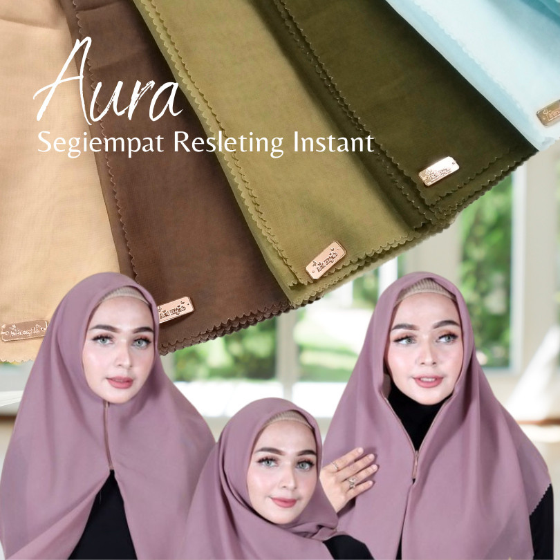 HEAVENLY_HIJAB AURA Hijab Segi Empat Instant / Segi Tiga Zipper Resleting Jepang /Hijab Lasercut Ins