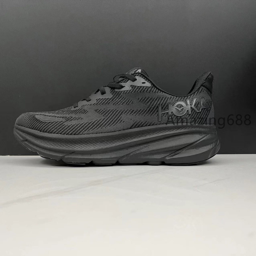 Hot Original HOKA ONE Clifton 9 shock absorption men's and women's shoes full black unisex running s