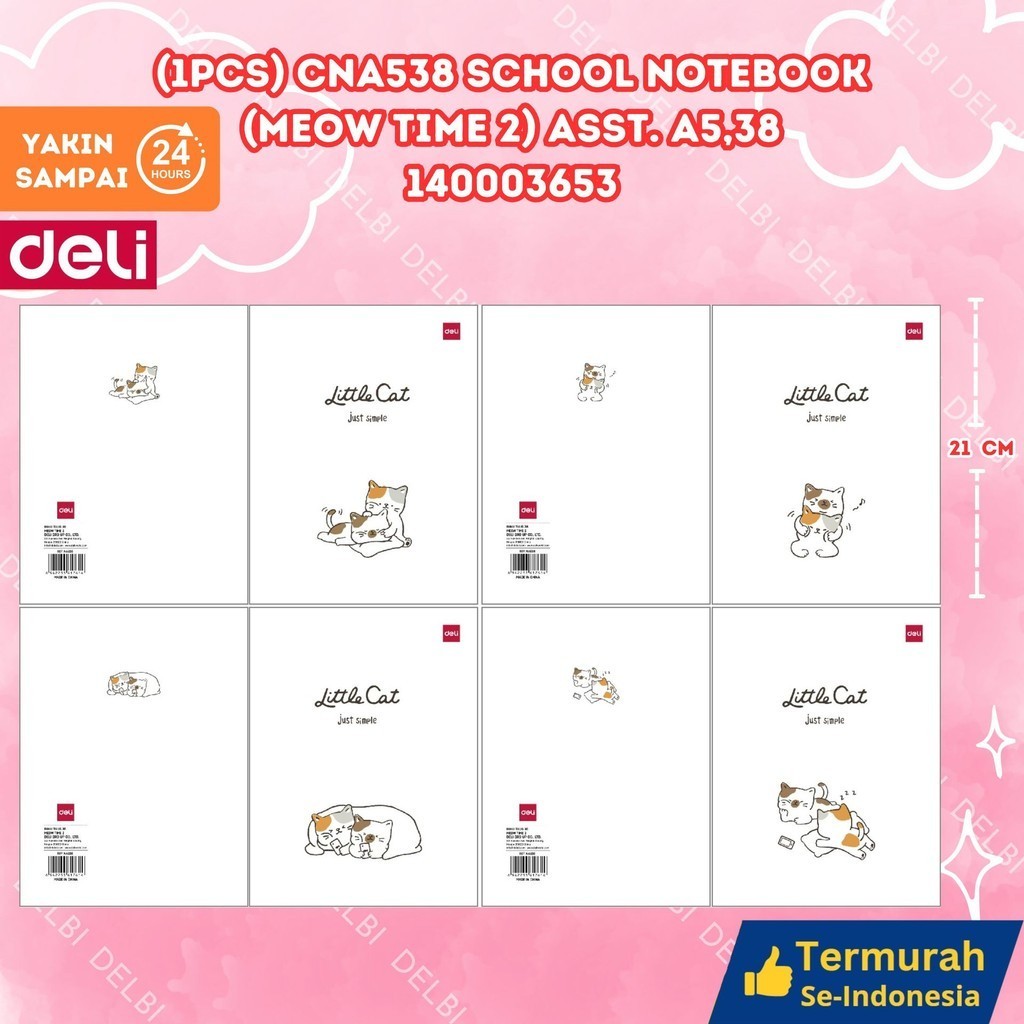 

2024 Buku Tulis Sekolah DELI 38 Lembar – Meow Time 2 (1PCS) CNA538 SCHOOL NOTEBOOK (MEOW TIME 2) ASST.A5,38