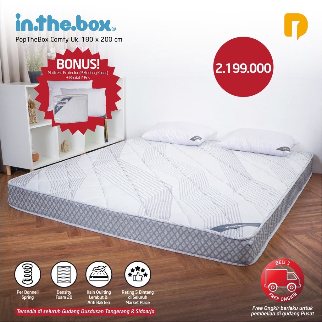 KASUR SPRING BED POP THE BOX BY IN THE BOX 180 X 200 FREE MATRASS PROTECTOC