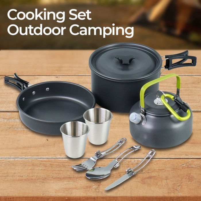 Alat Masak Camping Outdoor Satu Set Lengkap Bahan Alumunim