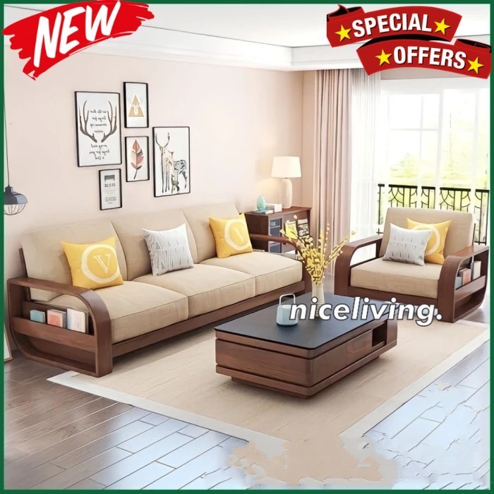 Sofa tamu dudukan busa modern terlaris kursi tamu minimalis kayu jati  - 31 Tanpa Meja Indonesian Fu