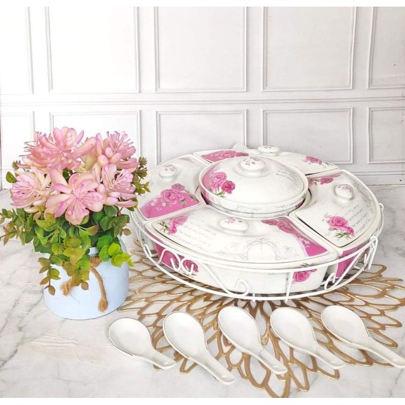(wajib tambahkan buble wrap) 14 Inch Prasmanan Putar Vicenza Set H-14 (ukuran kecil)