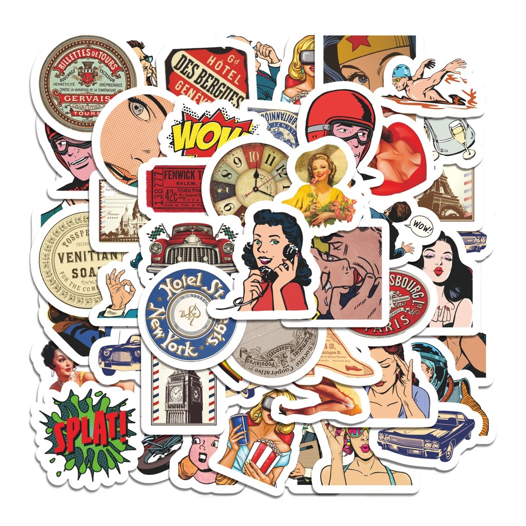 

COD 50 Pcs Stiker Graffiti style retro Lucu Anti Air Untuk Dekorasi Notebook Sepeda Skateboard Handphone