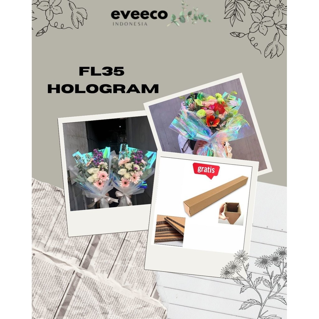 

EVEEco - FL35 HOLOGRAM LEMBARAN Plastik OPP holographic rainbow transparent pelangi kertas bunga wrapping paper