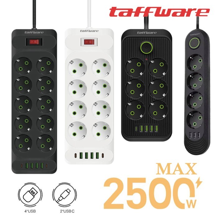 Stop Kontak USB Type C Colokan Listrik Switch Power Socket Charger 10A 3 4 6 8 10 Lubang 2500W 1.8M